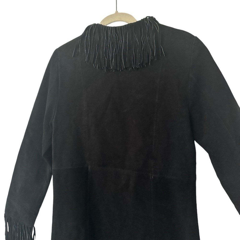 VTG B Lucid Black Suede Fringe Duster Jacket XS Boho Festival Coat - Picture 7 of 16
